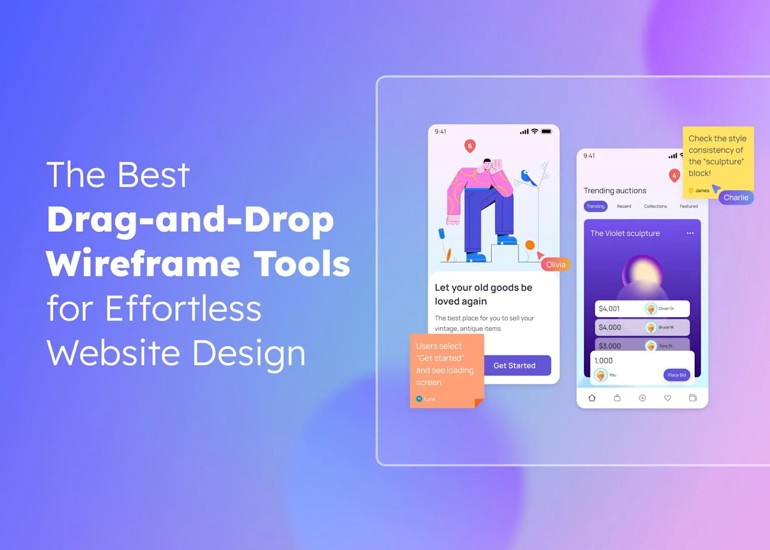 An illustrative graphic demonstrating drag-and-drop wireframe tools for effortless website design
